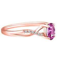 Load image into Gallery viewer, Exquisite Pink Sapphire Gemstone and Diamonds Twisted Band Ring in 14K Rose Gold