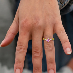 Exquisite Pink Sapphire Gemstone and Diamonds Twisted Band Ring in 14K Yellow Gold