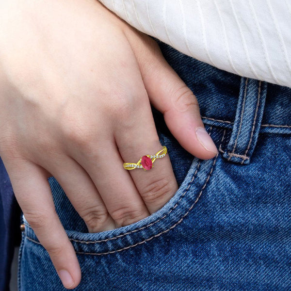 Exquisite Ruby Gemstone and Diamonds Twisted Band Ring in 14K Yellow Gold