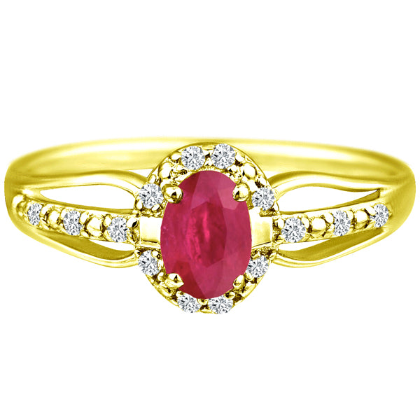 Exquisite Ruby Gemstone and Diamonds Ring in 14K Yellow Gold