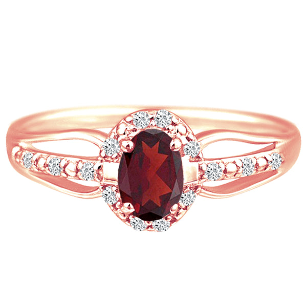 Exquisite Garnet Gemstone and Diamonds Ring in 14K Rose Gold