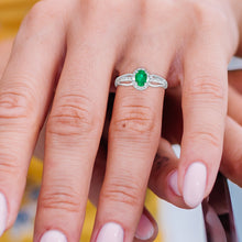 Load image into Gallery viewer, Exquisite Emerald Gemstone and Diamonds Ring in 14K White Gold