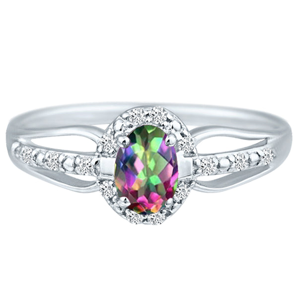 Exquisite Mystic Topaz Gemstone and Diamonds Ring in 14K White Gold