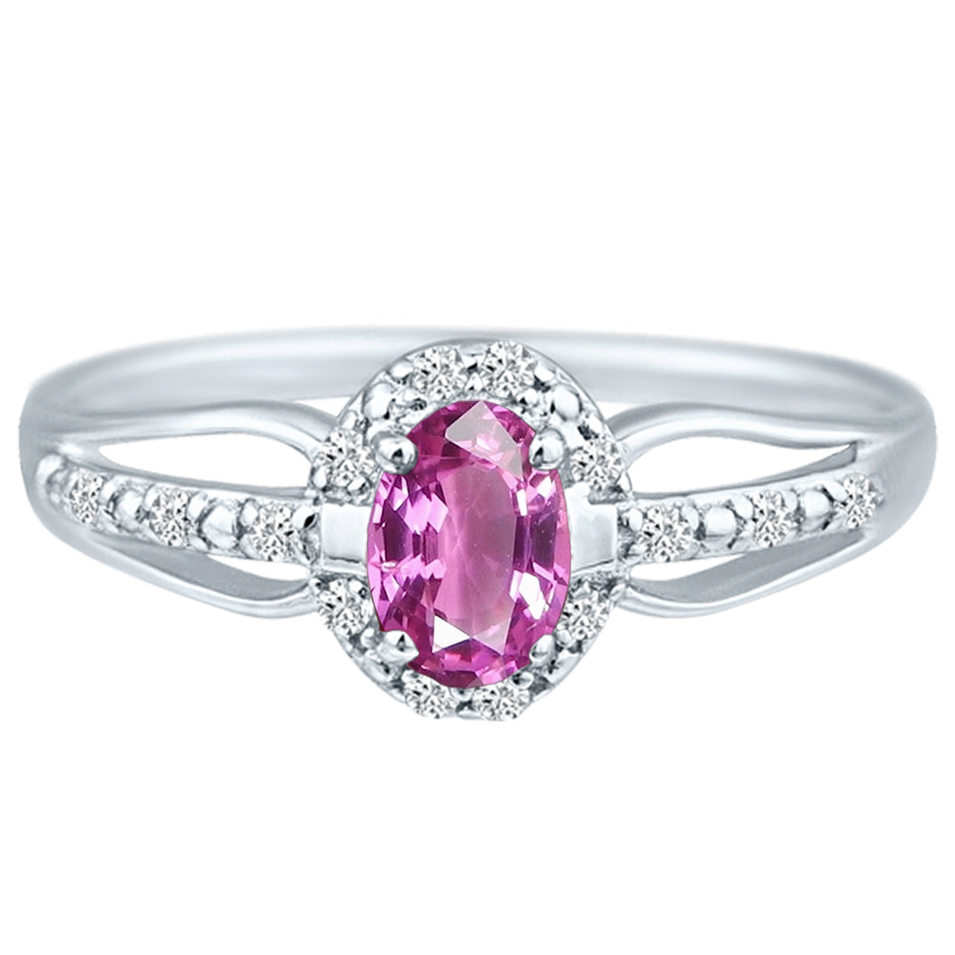 Exquisite Pink Sapphire Gemstone and Diamonds Ring in 14K White Gold