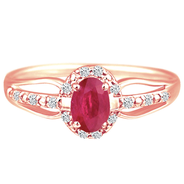 Exquisite Ruby Gemstone and Diamonds Ring in 14K Rose Gold