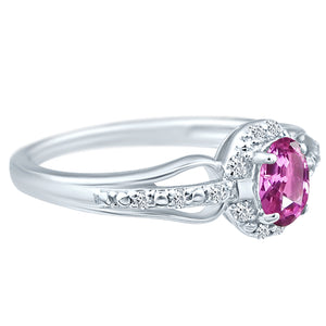 Exquisite Pink Sapphire Gemstone and Diamonds Ring in 14K White Gold