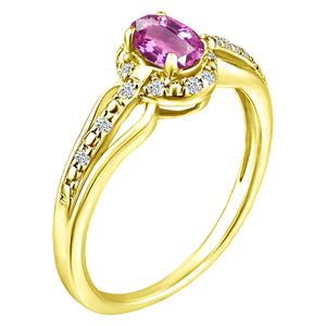 Exquisite Pink Sapphire Gemstone and Diamonds Ring in 14K Yellow Gold