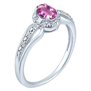 Exquisite Pink Sapphire Gemstone and Diamonds Ring in 14K White Gold