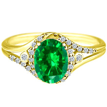 Load image into Gallery viewer, Exquisite Created-Emerald Gemstone Ring with Diamonds in 14K Yellow Gold