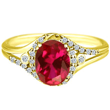 Load image into Gallery viewer, Exquisite Created-Ruby Gemstone Ring with Diamonds in 14K Yellow Gold