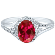 Load image into Gallery viewer, Exquisite Created-Ruby Gemstone Ring with Diamonds in 14K White Gold