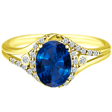 Load image into Gallery viewer, Exquisite Created-Sapphire Gemstone Ring with Diamonds in 14K Yellow Gold