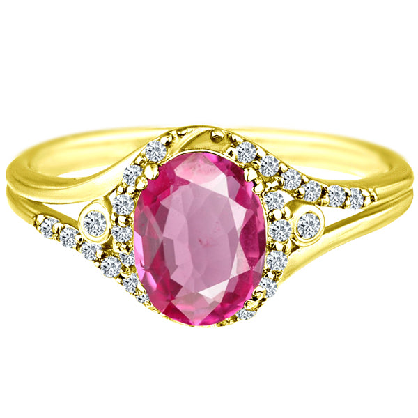 Exquisite 1.50 Carat Enhanced Pink Topaz Gemstone Ring with Diamonds in 14K Yellow Gold