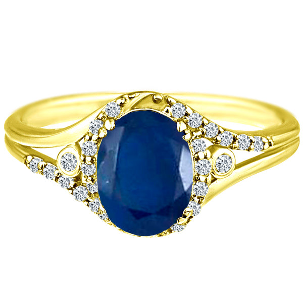 Exquisite 1.75 Carat Diffuse Sapphire Gemstone Ring with Diamonds in 14K Yellow Gold