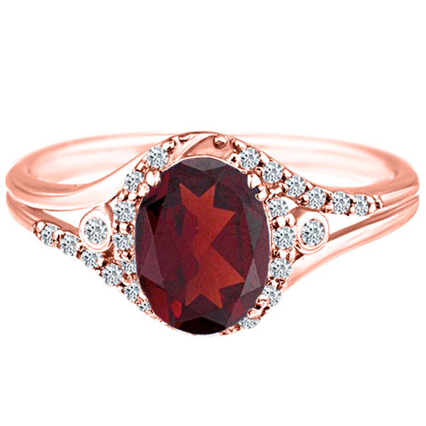 Exquisite 1.45 Carat Garnet Gemstone Ring with Diamonds in 14K Rose Gold