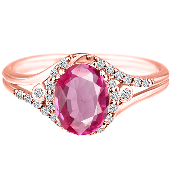 Exquisite 1.50 Carat Enhanced Pink Topaz Gemstone Ring with Diamonds in 14K Rose Gold