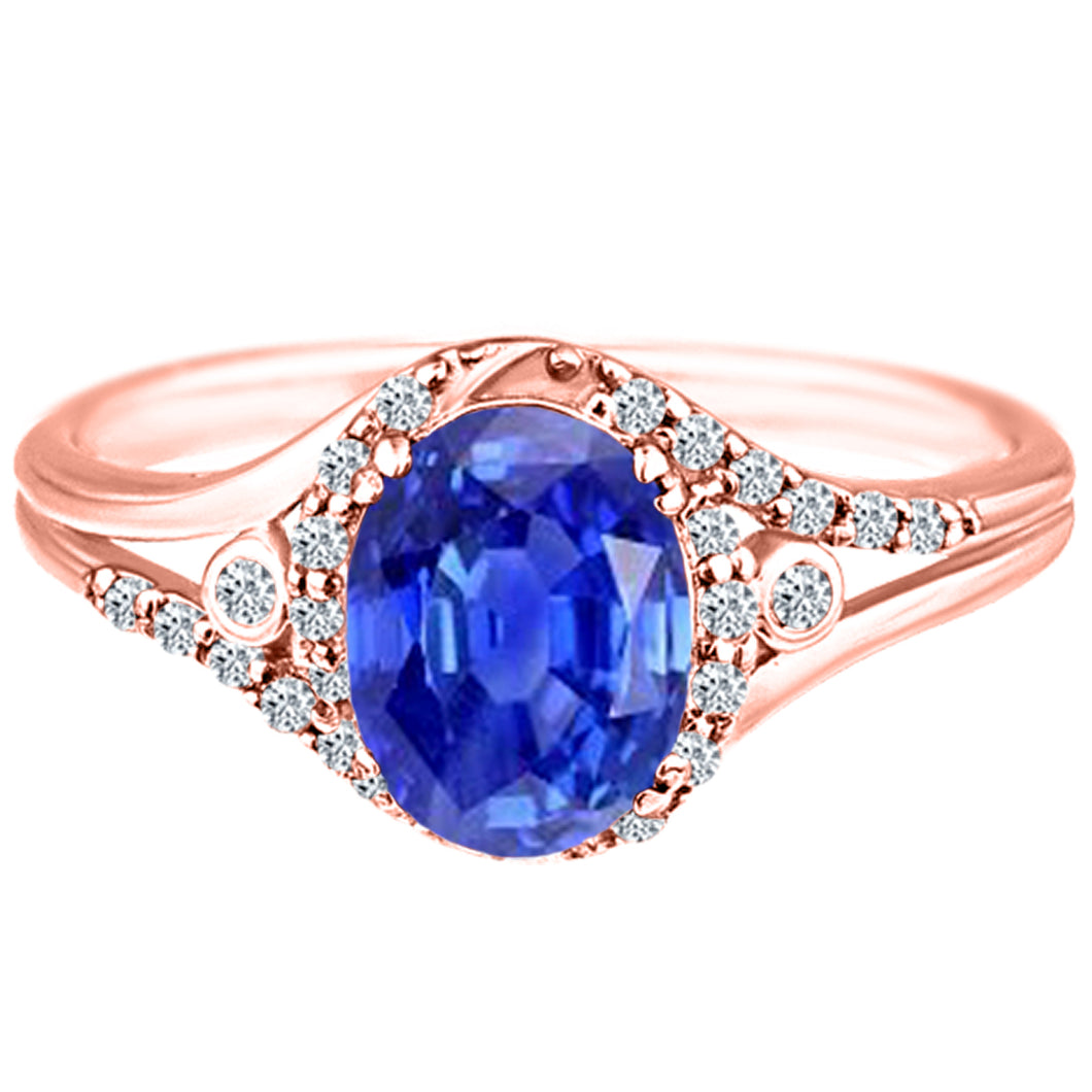 Exquisite 1.45 Carat Natural Tanzanite Gemstone Ring with Diamonds in 14K Rose Gold