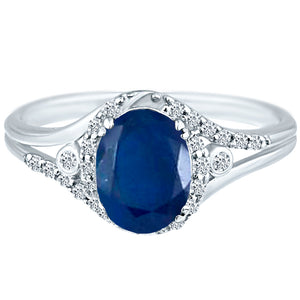 Exquisite 1.75 Carat Diffuse Sapphire Gemstone Ring with Diamonds in 14K White Gold