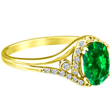 Load image into Gallery viewer, Exquisite Created-Emerald Gemstone Ring with Diamonds in 14K Yellow Gold