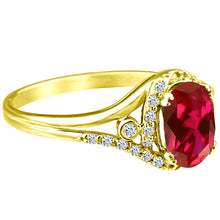 Load image into Gallery viewer, Exquisite Created-Ruby Gemstone Ring with Diamonds in 14K Yellow Gold