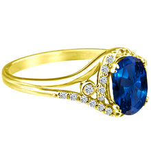 Load image into Gallery viewer, Exquisite Created-Sapphire Gemstone Ring with Diamonds in 14K Yellow Gold