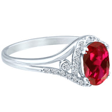 Load image into Gallery viewer, Exquisite Created-Ruby Gemstone Ring with Diamonds in 14K White Gold