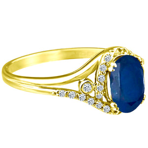 Exquisite 1.75 Carat Diffuse Sapphire Gemstone Ring with Diamonds in 14K Yellow Gold