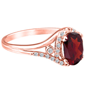 Exquisite 1.45 Carat Garnet Gemstone Ring with Diamonds in 14K Rose Gold