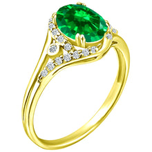 Load image into Gallery viewer, Exquisite Created-Emerald Gemstone Ring with Diamonds in 14K Yellow Gold