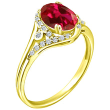 Load image into Gallery viewer, Exquisite Created-Ruby Gemstone Ring with Diamonds in 14K Yellow Gold