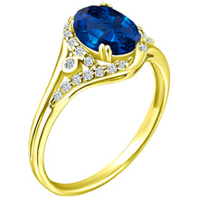 Load image into Gallery viewer, Exquisite Created-Sapphire Gemstone Ring with Diamonds in 14K Yellow Gold