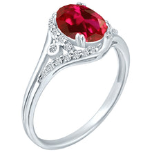 Load image into Gallery viewer, Exquisite Created-Ruby Gemstone Ring with Diamonds in 14K White Gold