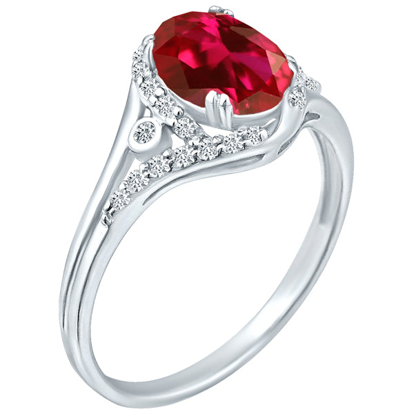 Exquisite Created-Ruby Gemstone Ring with Diamonds in 14K White Gold