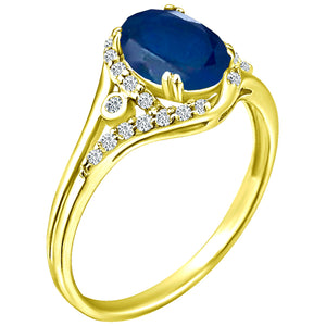 Exquisite 1.75 Carat Diffuse Sapphire Gemstone Ring with Diamonds in 14K Yellow Gold