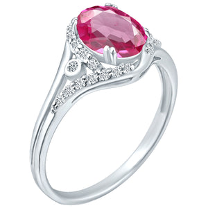 Exquisite 1.50 Carat Enhanced Pink Topaz Gemstone Ring with Diamonds in 14K White Gold