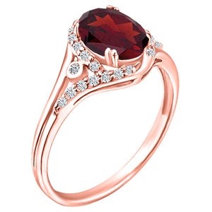 Exquisite 1.45 Carat Garnet Gemstone Ring with Diamonds in 14K Rose Gold