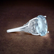 Load image into Gallery viewer, Oval cut aquamarine big gemstone engagement wedding ring in 14K White Gold