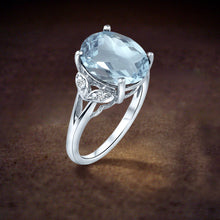 Load image into Gallery viewer, Oval cut aquamarine big gemstone engagement wedding ring in 14K White Gold