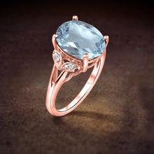 Load image into Gallery viewer, Oval cut aquamarine big gemstone engagement wedding ring in 14K Rose Gold