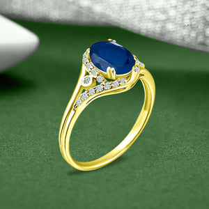 Exquisite 1.75 Carat Diffuse Sapphire Gemstone Ring with Diamonds in 14K Yellow Gold