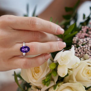 5.35 Natural oval cut purple amethyst silver ring , February birthstone jewelry