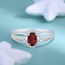 Load image into Gallery viewer, Exquisite Garnet Gemstone and Diamonds Ring in 14K White Gold