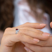 Load image into Gallery viewer, Exquisite Garnet Gemstone and Diamonds Ring in 14K White Gold