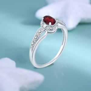 Exquisite Garnet Gemstone and Diamonds Ring in 14K White Gold