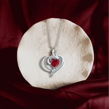 Load image into Gallery viewer, Silver simulated ruby pendant white natural diamond 18-inch cable chain