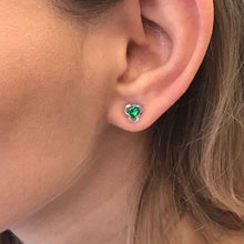 Load image into Gallery viewer, Heart Shape CR Emerald And Genuine Diamond 925 Silver Earrings