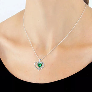 5MM heart shape cr emerald and genuine diamonds 925 sterling silver pendant