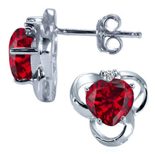 Load image into Gallery viewer, Heart Shape Ruby And Genuine Diamond Studds Silver Earrings