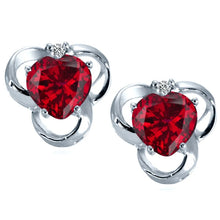 Load image into Gallery viewer, Heart Shape Ruby And Genuine Diamond Studds Silver Earrings