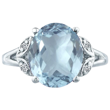 Load image into Gallery viewer, Oval cut aquamarine big gemstone engagement wedding ring in 14K White Gold